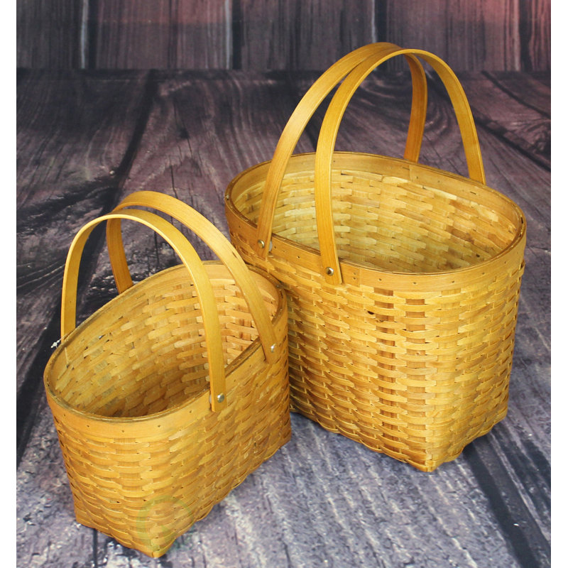 Quickway Imports 2 Piece Oval Wood Chip Shopping Baskets Set Wayfair